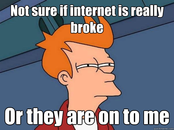 Not sure if internet is really broke Or they are on to me - Not sure if internet is really broke Or they are on to me  Futurama Fry