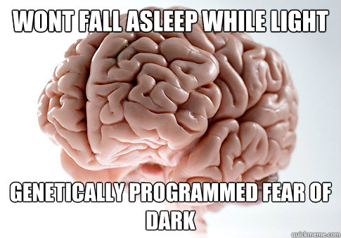 WONT FALL ASLEEP WHILE LIGHT GENETICALLY PROGRAMMED FEAR OF DARK  Scumbag Brain