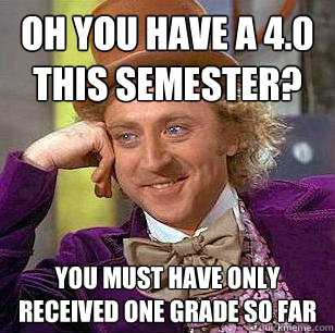 Oh you have a 4.0 This Semester?  You Must have only received one grade so far  Condescending Wonka