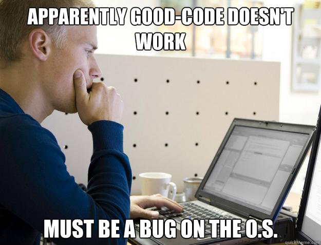 Apparently good-code doesn't work must be a bug on the O.S.  Programmer