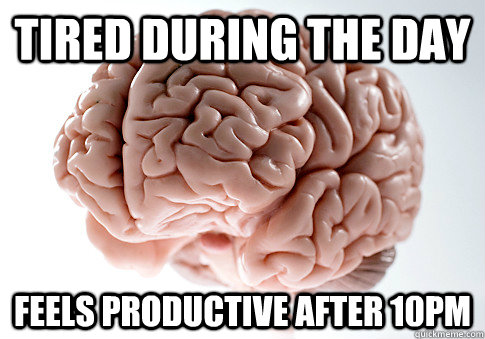 TIRED DURING THE DAY FEELS PRODUCTIVE AFTER 10PM  Scumbag Brain