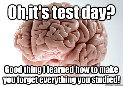 Oh,it's test day? Good thing I learned how to make you forget everything you studied!   Scumbag Brain