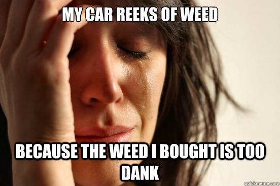 my car reeks of weed because the weed I bought is too dank  First World Problems