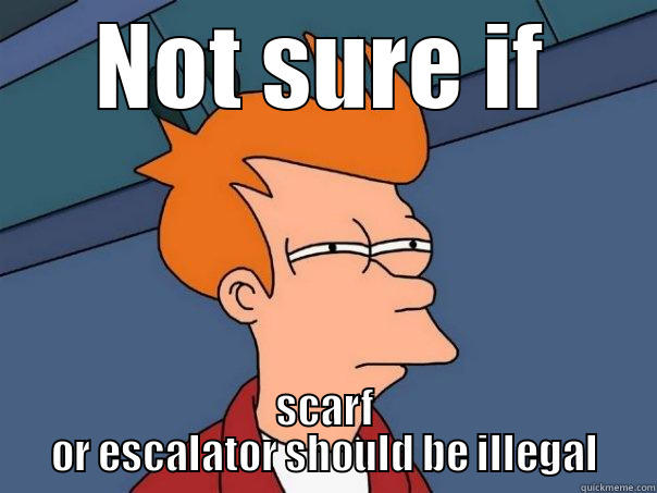 NOT SURE IF SCARF OR ESCALATOR SHOULD BE ILLEGAL Futurama Fry