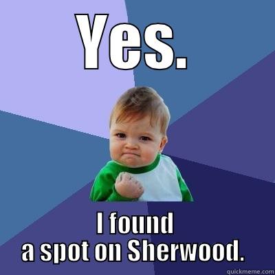 YES. I FOUND A SPOT ON SHERWOOD.  Success Kid