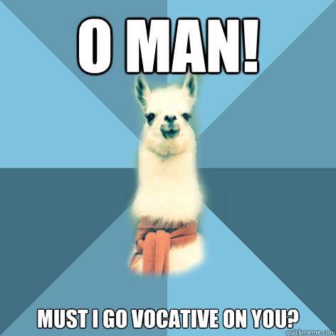 O man! Must I go vocative on you?  Linguist Llama