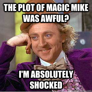 The plot of Magic mike was awful? I'm absolutely shocked  Condescending Wonka