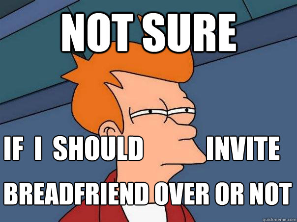 not sure If  I  should            INvite 
 breadfriend over or not  Futurama Fry