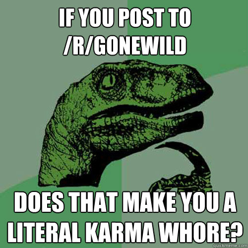 If you post to /r/gonewild does that make you a literal karma whore?  Philosoraptor