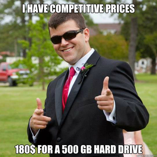 I have competitive prices 180$ for a 500 GB Hard Drive  