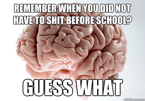 Remember when you did not have to shit before school? Guess what  Scumbag Brain