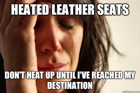 Heated leather seats  Don't heat up until I've reached my destination  First World Problems