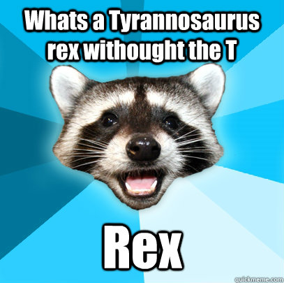 Whats a Tyrannosaurus rex withought the T Rex  Lame Pun Coon