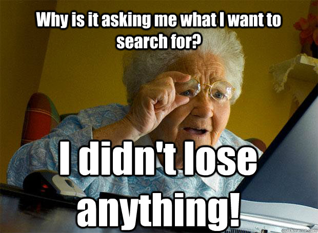 Why is it asking me what I want to search for?  I didn't lose anything!   Caption 5 goes here  Grandma finds the Internet