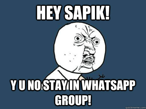 Hey Sapik! y U no stay in whatsapp group!  Y U No