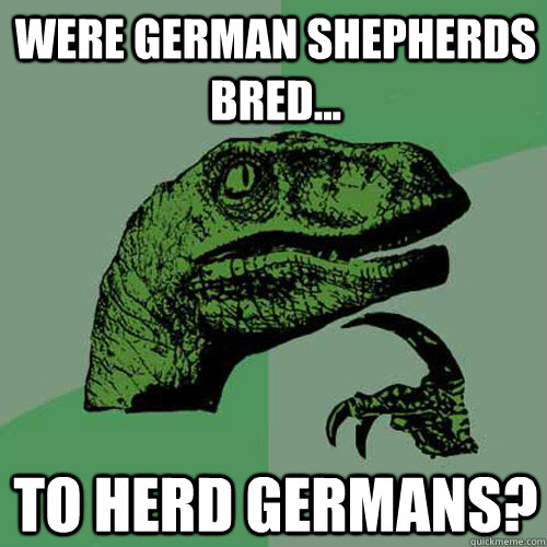 Were German Shepherds bred... to herd Germans?  Philosoraptor