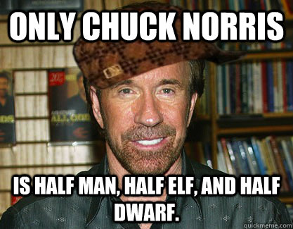 Only chuck Norris Is half man, half elf, and half dwarf. - Only chuck Norris Is half man, half elf, and half dwarf.  Scumbag Chuck Norris