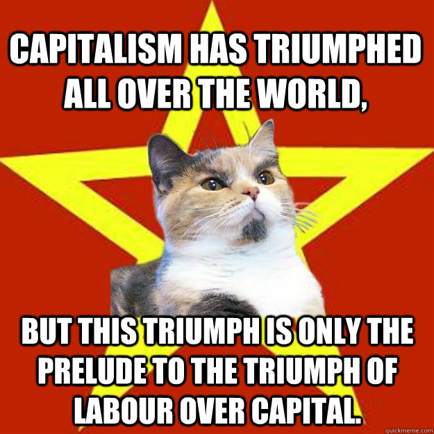 Capitalism has triumphed all over the world, but this triumph is only the prelude to the triumph of labour over capital.  Lenin Cat