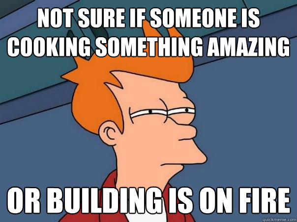 Not sure if someone is cooking something amazing Or building is on fire  Futurama Fry