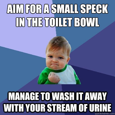 Aim for a small speck in the toilet bowl Manage to wash it away with your stream of urine  Success Kid