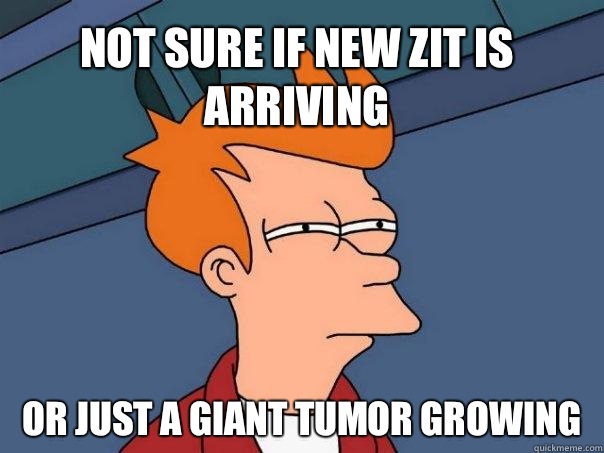 Not sure if new zit is arriving or just a giant tumor growing  Futurama Fry