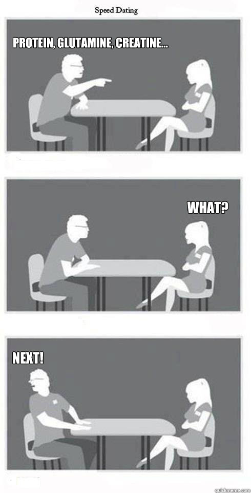 Protein, Glutamine, Creatine... What? Next!  Speed Dating