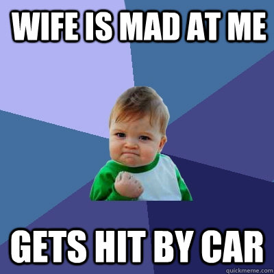 wife is mad at me gets hit by car  Success Kid