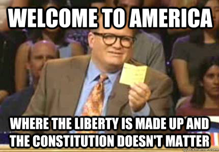 Welcome to america Where the liberty is made up and the constitution doesn't matter  