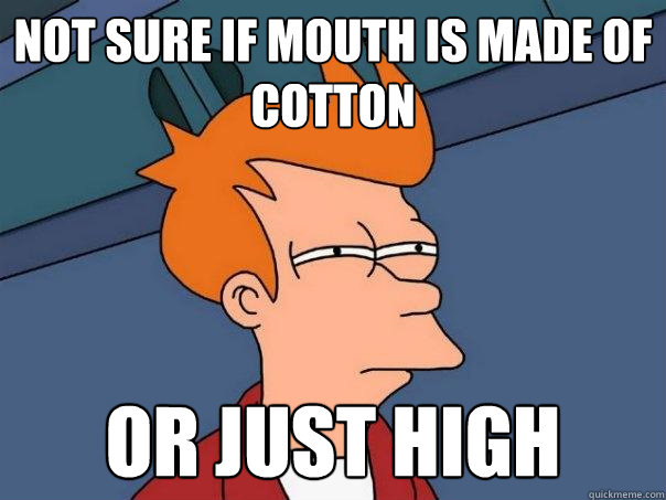 Not sure if mouth is made of cotton or just high  Futurama Fry