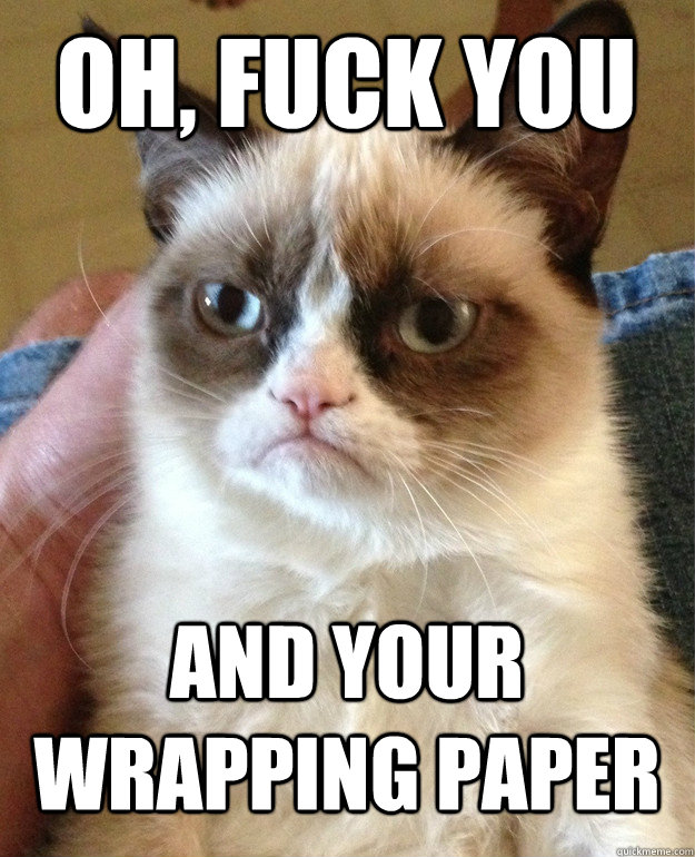 oh, fuck you and your wrapping paper   Grumpy Cat