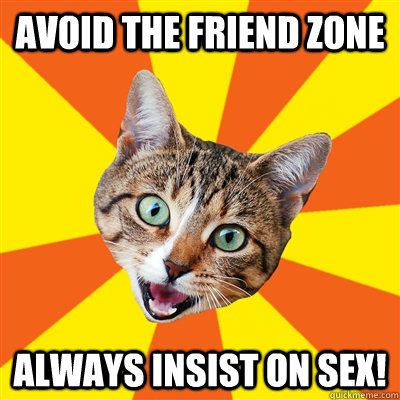 Avoid the friend zone Always insist on sex!  Bad Advice Cat