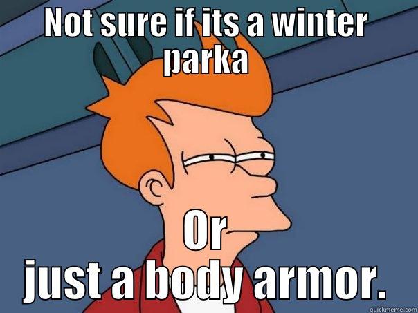 Soldier Front Meme - NOT SURE IF ITS A WINTER PARKA OR JUST A BODY ARMOR. Futurama Fry