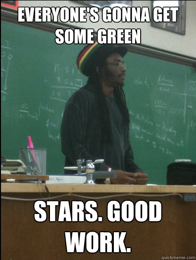 Everyone's gonna get some green Stars. Good work.   Rasta Science Teacher