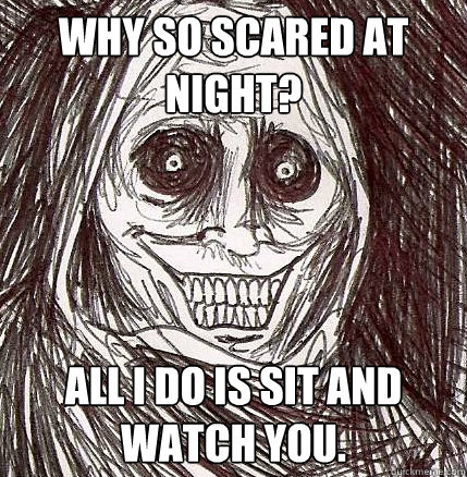 Why so scared at night? All i do is sit and watch you.  Horrifying Houseguest