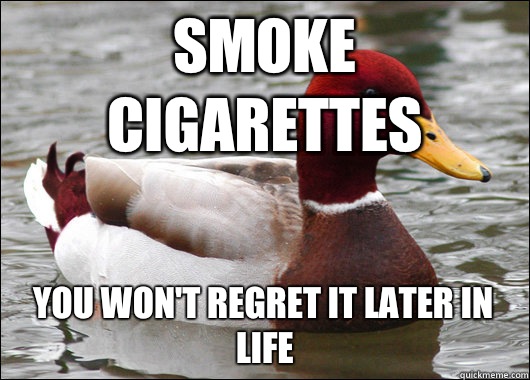 Smoke cigarettes You won't regret it later in life - Smoke cigarettes You won't regret it later in life  Malicious Advice Mallard