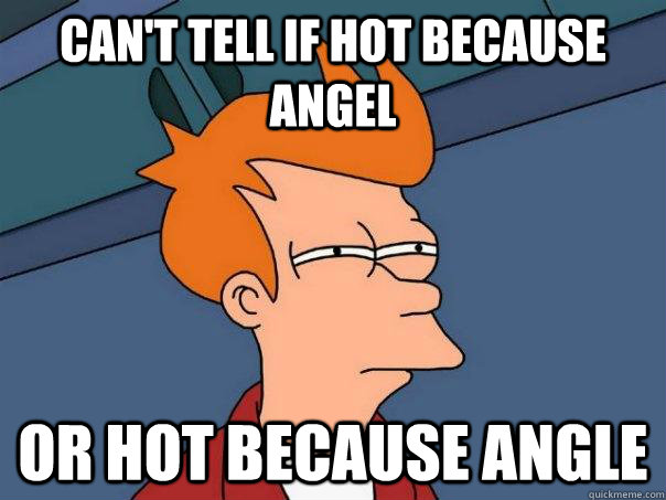 Can't tell if hot because angel Or hot because angle  Futurama Fry