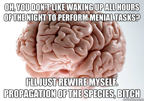 oh, you don't like waking up all hours of the night to perform menial tasks? I'll just rewire myself. propagation of the species, bitch  Scumbag Brain