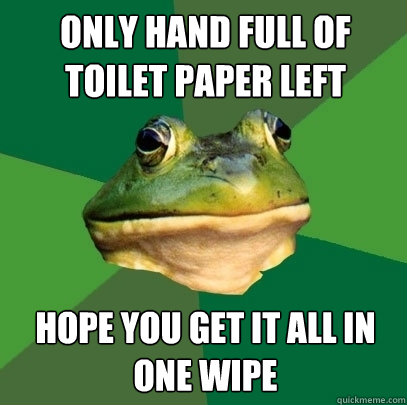 Only hand full of toilet paper left hope you get it all in one wipe  Foul Bachelor Frog