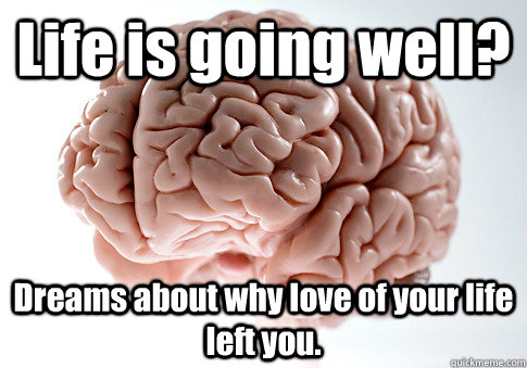 Life is going well? Dreams about why love of your life left you.   Scumbag Brain