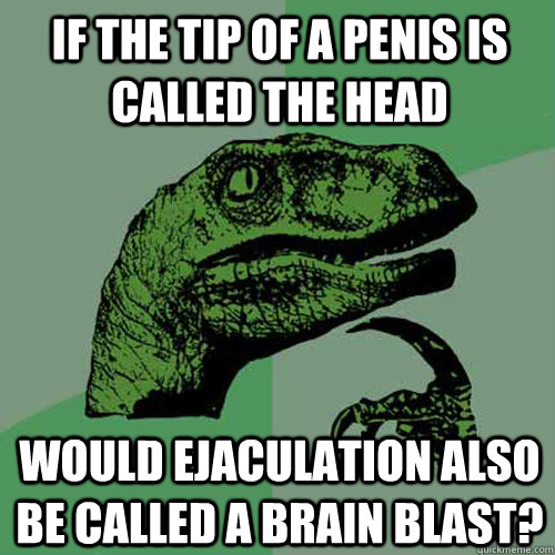 If the tip of a penis is called the head would ejaculation also be called a brain blast?  Philosoraptor