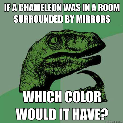 If a chameleon was in a room surrounded by mirrors which color would it have?  Philosoraptor