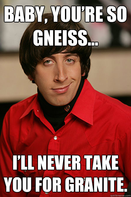 Baby, you’re so gneiss... I’ll never take you for granite.  Pickup Line Scientist