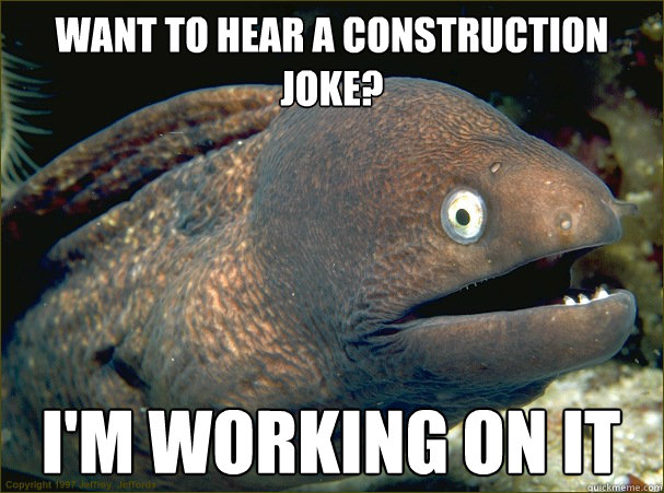 Want to hear a construction joke? I'm working on it  Bad Joke Eel