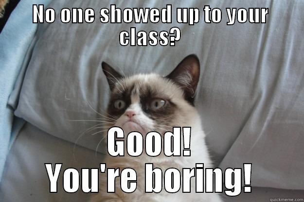 NO ONE SHOWED UP TO YOUR CLASS? GOOD! YOU'RE BORING! Grumpy Cat