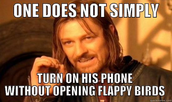 Flappy Boromir -     ONE DOES NOT SIMPLY     TURN ON HIS PHONE WITHOUT OPENING FLAPPY BIRDS Boromir