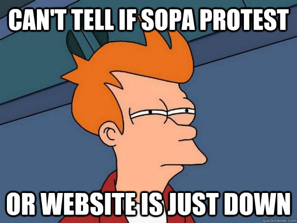 Can't tell if sopa protest Or website is just down  Futurama Fry