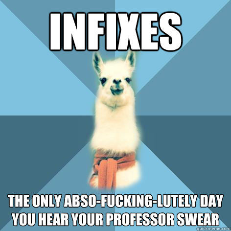 infixes the only abso-fucking-lutely day you hear your professor swear  Linguist Llama