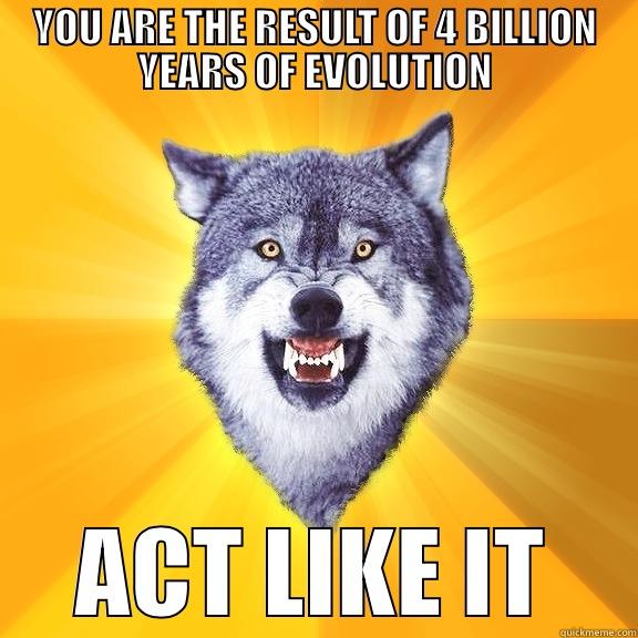 YOU ARE THE RESULT OF 4 BILLION YEARS OF EVOLUTION ACT LIKE IT Courage Wolf