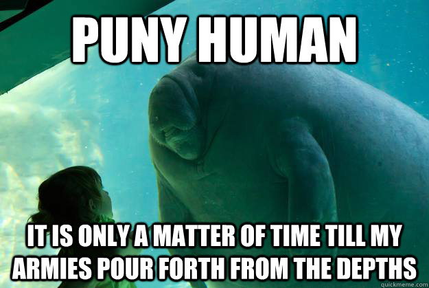 Puny Human  It is only a matter of time till my armies pour forth from the depths - Puny Human  It is only a matter of time till my armies pour forth from the depths  Overlord Manatee