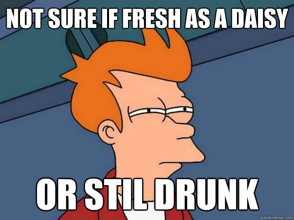 Not sure if fresh as a daisy Or stil drunk - Not sure if fresh as a daisy Or stil drunk  Futurama Fry